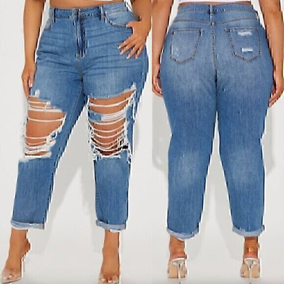 FASHION NOVA Plus Size Jax Distressed High Rise Boyfriend Jeans Medium Ripped 2X - Picture 1 of 12